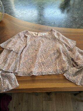 BCBGMaxAzria Pink Floral Ruffle-Sleeve Blouse